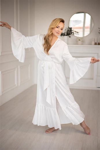 Getting Ready Robe Ruffle Long Bridal Robe for Wedding Morning - Etsy