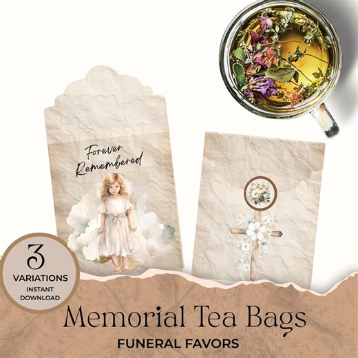 Funeral Tea Favors, Printable Memorial Keepsake, Funeral Gift, Sympathy Gift, Custom Teabag Favour - Etsy