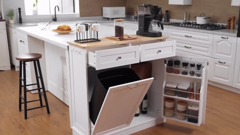 Spurgehom 13 Gallons Tilt Out Trash Can Cabinet Hidden Kitchen Trash Cabinet Freestanding Recycling Pantry with Hideaway Drawers Pet Proof Trash Bin Holder for Kitchen Living Room, Black