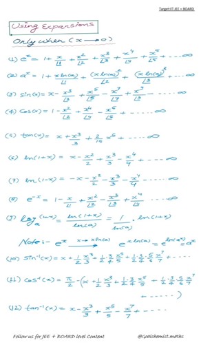 GoalChemist on Instagram: "Using Expansions in Limits – JEE Main Must-Know Shortcuts | Score Booster 🔥 . #maths #mathspractice #mathnote #education #stem #jeeaspirants #jeemains #jee2026 #jeeadvanced #limit #integration #continuity #function #diffrentiation #mathsimplified #mathslover #mathtest #viralreels #followｍe"
