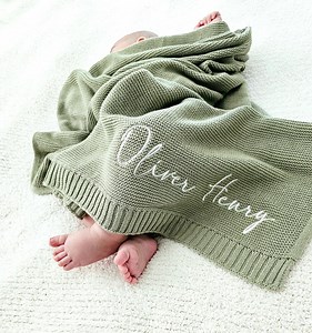 Embroidered Baby Blanket, Soft Cotton Knit Baby Blanket, Custom Baby Name Blanket, Baby Shower Gift, Newborn Blanket, Keepsake Gift for Baby - Etsy
