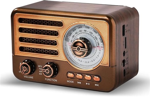Retro-Transistorradio, batteriebetriebenes AM-FM-SW-Radio, kleines wiederaufladbares tragbares Radio mit 1800 mAh Lithium-Ionen-Akku, unterstützt TF-Karte/Aux/USB-MP3-Player