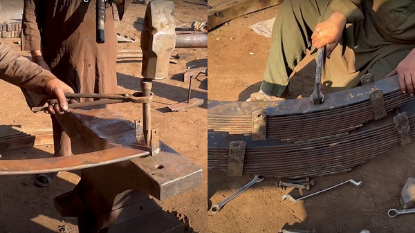 Watch Skilled Hands Fix a Truck Suspension with Simple Equipment