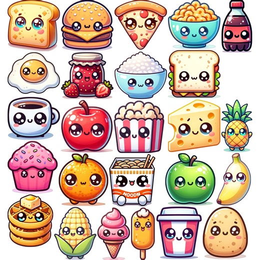 75 PNG Kawaii Food Clipart Cute Printable Sublimation Kawaii Stickers Drinks Sweet Dessert Cupcake Pizza Coffee Design Bundle Commercial Use - Etsy