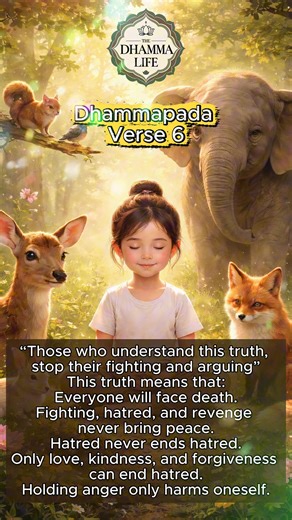 #DhammapadaVerse6 #buddha #dhamma #sangha #buddhism #dhammapada #verse #quotes #peace Ye ca tattha vijānanti, tato sammanti medhagā. “Those who understand this truth, stop their fighting and arguing” This truth means that: Everyone will face death. Fighting, hatred, and revenge never bring peace. Hatred never ends hatred. Only love, kindness, and forgiveness can end hatred. Holding anger only harms oneself. | The Dhamma Life