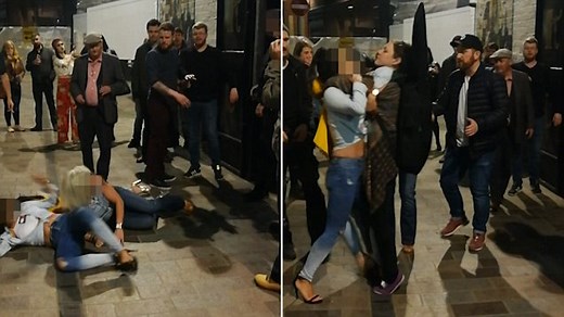 Three women thrown to ground by bouncer in shocking public fight