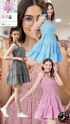 Cute check dress available in pink, blue, and black & white — bow strap details,