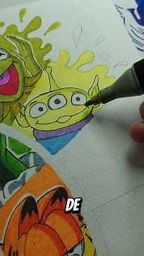 Dibujo de color verde amarillento con los aliens de Toy Story #toystory #lagarra #amarillo #dibujo