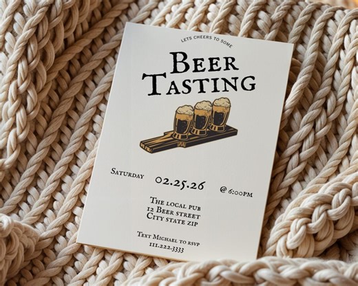 Beer Flight Tasting Invitation Template, 5x7 Editable Printable Digital Download - Etsy