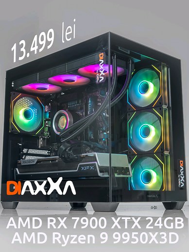 🎮 PC Gaming Diaxxa 13.499 lei AMD Ryzen 9 9950X3D AMD RX 7900 XTX 24GB 64GB DDR5 2TB ▶️ https://cel.ro/s/0ukbj 🎮 RX 7900 XTX ▶️ https://cel.ro/c/MlFWUlp9WSN2a1U 🧰 Carcasa Deepcool CG530 ▶️ https://www.cel.ro/cauta/deepcool cg530/ 🎮 64GB RAM DDR5 ▶️ https://www.cel.ro/memorii/capacitate-memorie-gb-i152/64-gb/4a-1 #pcgaming #gamingpc #pcbuild #pc #diaxxa Placa Video XFX AMD Radeon RX 7900 XTX Speedster MERC 310 Black 24GB GDDR6 384-bit Procesor AMD Ryzen™ 9 9950X3D 144MB 4.3 up to 5.7GHz Boost
