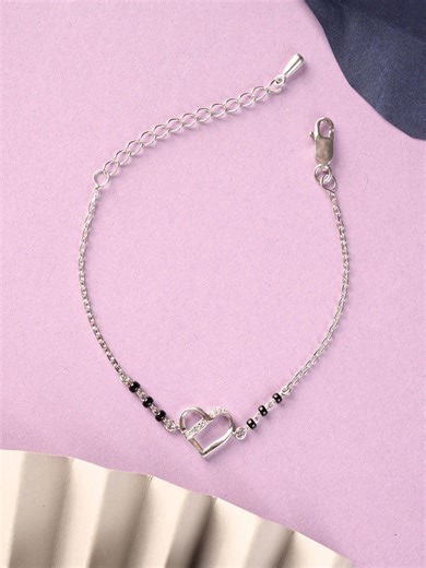 Buy Clara 925 Sterling Silver Rhodium Plated Cubic Zirconia Heart Mangalsutra Bracelet -  - Accessories for Women
