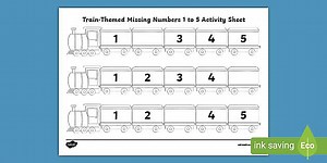 Train-Themed Missing Numbers 1 to 5 Worksheet
