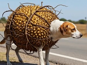 27K views · 354 reactions | Dog Found Trapped Inside Giant Spiky Fruit Near Road | Incredible Animal Moment | Bets news 24h | Facebook