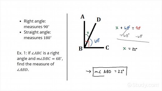 Finding an Angle Measure in a Figure with a Right or Straight Angle | Algebra | Study.com