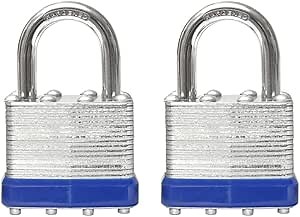 LanuBe Lock Laminated keyed Padlock (1-9/16", 40mm), keyed Alike Locks, Normal Shackle, Marked Blue Plastic Hoop, Pack of 2