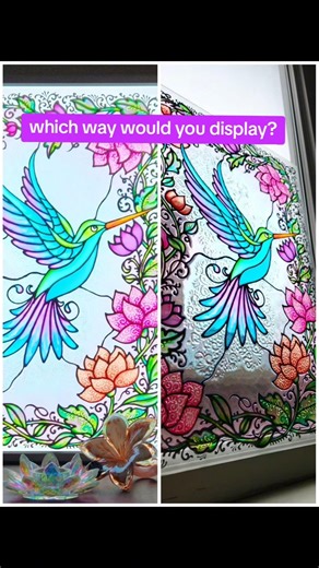 How would you display this handpainted stained glass art? #stainedglassart #flowers #hummingbird