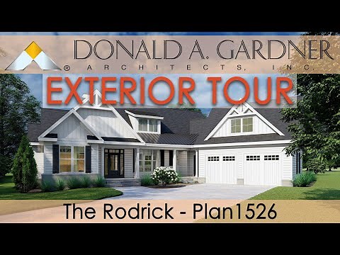 One-story house plan with a modern farmhouse façade and three bedrooms | The Rodrick