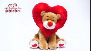 Cuddle Barn - Lionheart | Animated Valentine's Red Lion Stuffed Heart-Shaped Animal Plush Toy, Dances and Lights Up to Come and Get Your Love, 12 Inches