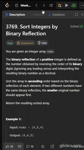 3769. Sort Integers by Binary Reflection | Editorial | Leetcode #trending #cpp #contest