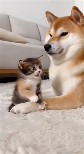 Calico Kitten Slaps a Shiba… Then Gets Knocked Back! 😂 #shorts