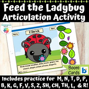 Feed the Ladybug Articulation Activity Boom Cards Summer Speech Therapy Bugs