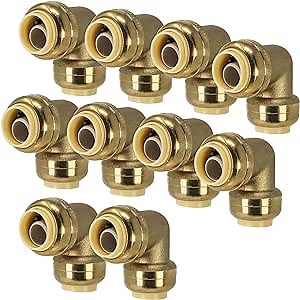 [10-Pack] PROCURU 1/2-Inch Pushfit 90-Degree Elbow, Push-to-Connect Plumbing Brass Fitting for Copper, PEX, CPVC, PE-RT Pipes (8X2012-10P)