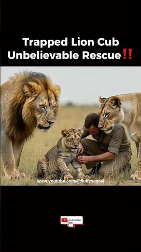 Trapped Lion Cub Saved by a Human | Unbelievable Rescue😱 #lion #animals #rescue