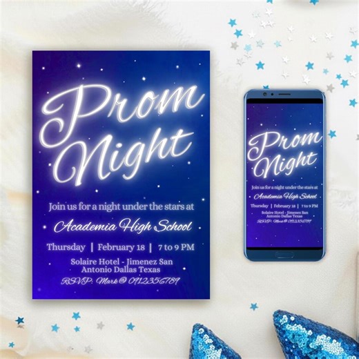 Prom Night - Under the Stars - Celestial - Digital Editable Invitation Canva Template - Smart Phone Instant Download - Printable - Etsy