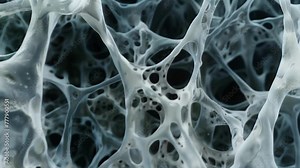 An electron microscope image of a of cardiac cells revealing their intricate network of interconnections. The cells are tightly packed . AI generation.