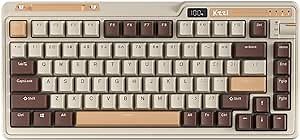 KZZI K75 PRO RGB 75% Wireless Gasket Mechanical Keyboard, Triple Mode BT 5.0/2.4G/USB-C 82 Keys Hot Swappable Gaming Keyboard w/Knob & Power Display, Custom Linear Switches, Mousse Brown