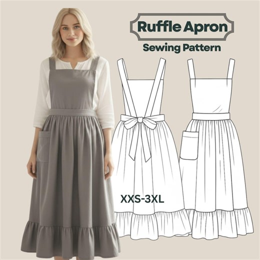Ruffle Apron Sewing Pattern PDF, Vintage Style Apron With Pockets, Pinafore Apron Pattern, XXS–3XL - Etsy Australia