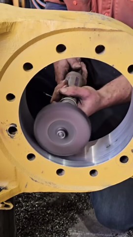 Making the finishing cut on a giant mining truck A‑frame