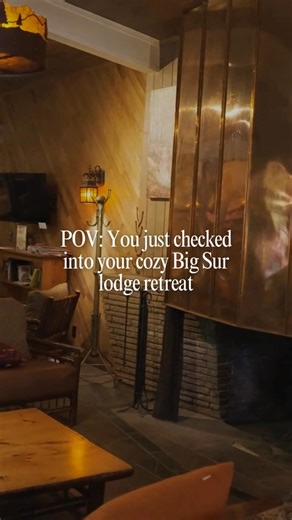 The fire’s crackling. The forest is quiet. Just redwoods, rain on the roof, and a room that smells like cedar and calm. You drop your bags, pour a cup of something warm, and finally exhale. ✨ Welcome to your Big Sur reset. | Big Sur Lodge