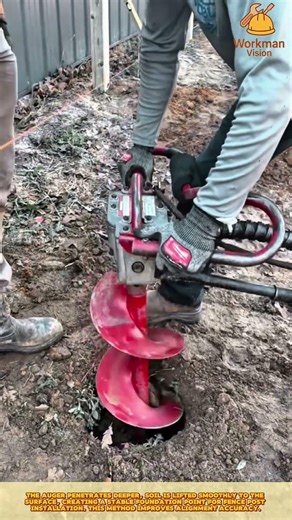 Drilling Fence Post Holes Using Gas Powered Earth Auger for Precise Ground Installation