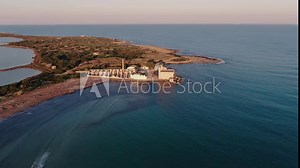 Aerial pull out view of the nature reserve of Vendicari on the coast of Sicily
