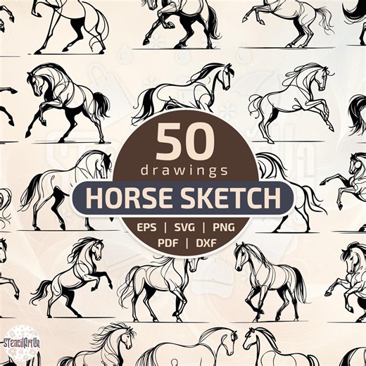 Elegant Horse Line Art for Laser Engraving, 50 Equestrian Svg Dxf Eps Png Pdf - Etsy