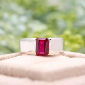Ruby Ring Men's, Sterling Silver, 14k Solid Gold Wedding Ring for Man, 2ct Emerald Cut, July Birthstone Band - Etsy