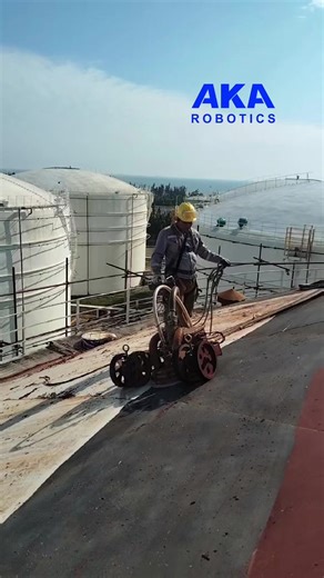 Storage tank roof surface preparation by WallHiker UHP water blasting magnetic crawler robot! #robotics #surfacepreparation #storagetank #oilandgas