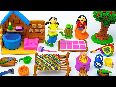 Easy To Build Polymer Clay Miniature Village House, Washroom Set, Kitchen Set, Tree, Charpai,Lantern