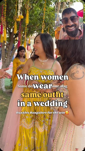 Deepank Khanduja on Instagram: "@dazzles_studio Aapke outfits ki wajeh se ladai ladai hojaati shaadi mein [wedding memes, when 2 women wear same outfit, similar outfit, how girls react, wedding moments] #weddingmemories #girlsbelike #kalesh #sameoutfit #sameoutfitdifferentcolour #deepankkhanduja"