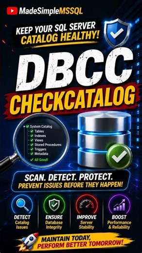 DBCC CHECHCATALOG | #sql #learnsql #database | Made Simple MSSQL