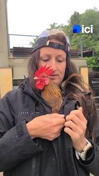 She takes her rooster Pépito everywhere with her in Dordogne
