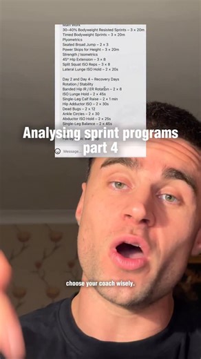 TOBY HARRIES on Instagram: "Be careful who you trust! As an athlete you have to put a lot of hours and hard work into training, so make good decisions on who sets your training. The changes I told him to make: 1. Extend speed work to 60m, not 20m. 2. Intro basic speed endurance work 2×(2×150) at 90%. 3. Intro aerobic conditioning/tempo on grass (start with 8x120-150m reps at 70-80% pace) 4. Actually run…and introduce specific training days - day 1 max velocity, day 2 speed endurance, day 3 tempo