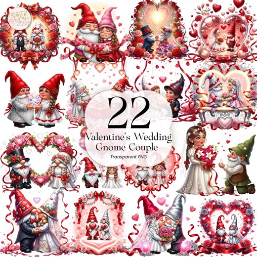 Valentine Wedding Gnome Couple PNG Clipart Cute Bride Groom Love Illustration for Valentine Decor VGN01 - Etsy