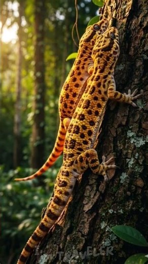 Giant Leopard Gecko Pair Climbing a Forest Tree | Rare Daylight Close-Up #wildlife #animals