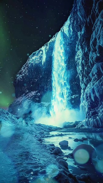 オーロラと滝の美しさ