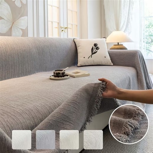 Lavish Cover White Tasseled Sofa Blanket, 70"x50" Inch Multi-Use Couch Cover for Living Room, Bedroom, Office