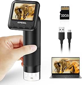 800X HD Handheld Digital Microscope for Adults, with 2" LCD Screen Pocket Microscope for Kids, USB Lab Handheld Digital Microscopes Equipment, with 32GB SD Card
