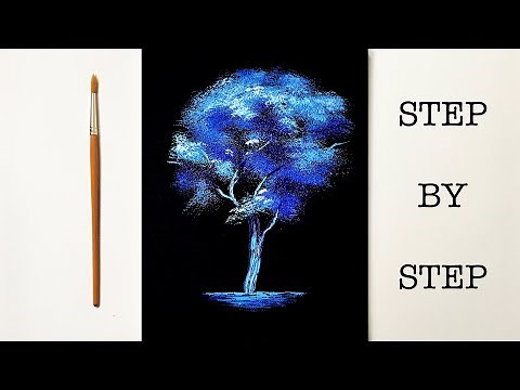 Blue Tree on Black Canvas | Acrylic Painting for Beginners | Abstract Painting | Step by Step