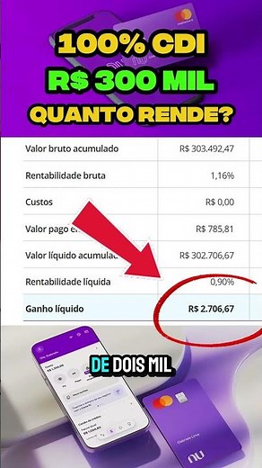 Quanto o Nubank me pagou por deixar 300 mil reais por 30 dias na conta 100% CDI SELIC 15%